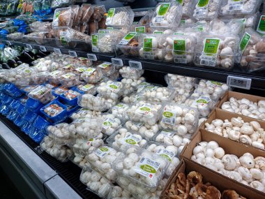 Toronto, On, Kanada - 23 Aralık 2024: Kanada 'daki No Frills marketindeki üretim departmanının kapalı manzarası.