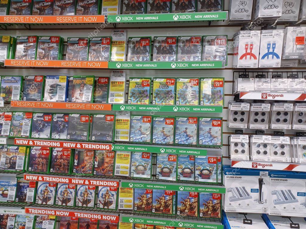 Toronto, On, Canada - July 9, 2024: View the shelves of the Game Stop store in Canada