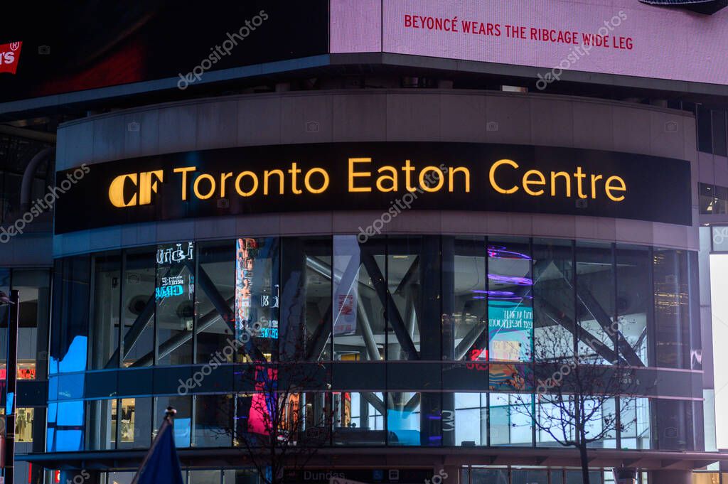 Toronto, ON, Canada March, 2025: View at the CF Toronto Eaton Centre shopping mall sign..