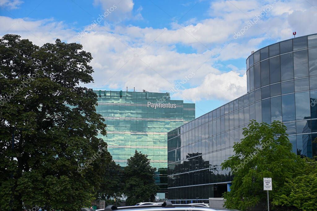 Toronto, ON, Canada  June 20, 2025: View at the Paymentus Fintech IT company logo..