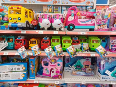 Toronto, ON, Canada - October 5 27, 2025: View the shelves with the toys in the Toys R Us store in Canada