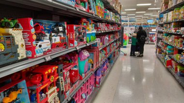 Toronto, ON, Canada - October 5 27, 2025: View the shelves with the toys in the Toys R Us store in Canada