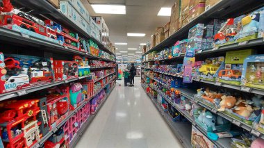 Toronto, ON, Canada - October 5 27, 2025: View the shelves with the toys in the Toys R Us store in Canada