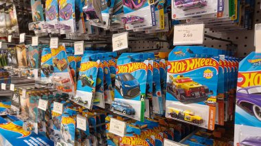 Toronto, ON, Canada - October 5 27, 2025: View the shelves with the toys in the Toys R Us store in Canada