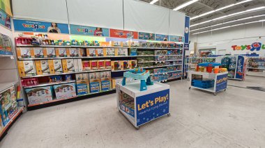 Toronto, ON, Canada - October 5 27, 2025: View the shelves with the toys in the Toys R Us store in Canada