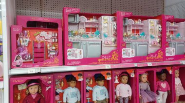 Toronto, ON, Canada - October 5 27, 2025: View the shelves with the toys in the Toys R Us store in Canada