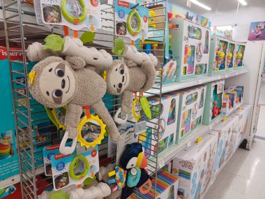 Toronto, ON, Canada - October 5 27, 2025: View the shelves with the toys in the Toys R Us store in Canada