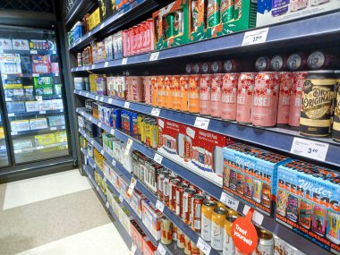 Toronto, ON, Canada - October 5, 2025: View of the liquor department aisle in the store.