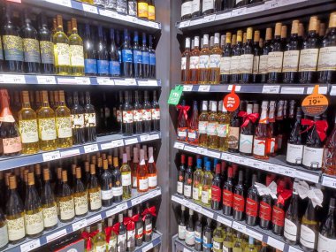 Toronto, ON, Canada - October 5, 2025: View of the liquor department aisle in the store.