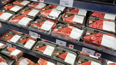 Toronto, ON, Canada - October 5,  2025: View of the meat department aisle and butcher shop in the Canadian store.