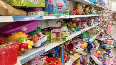 Toronto, ON, Canada - November 27, 2024: View of the toy department in Value Village second-hand store