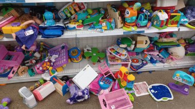 Toronto, ON, Canada - October 5, 2025: View of the toy department in Value Village second-hand store