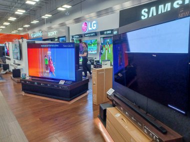 Toronto, ON, Canada - October 5, 2025: View the shelves with the electronics in the Best Buy store