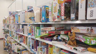 Toronto, ON, Canada - November 27, 2024: View of the book department in Value Village second-hand store.