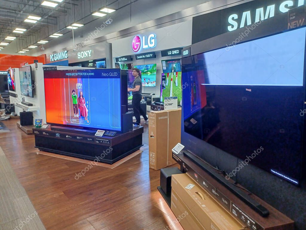 Toronto, ON, Canada - October 5, 2025: View the shelves with the electronics in the Best Buy store