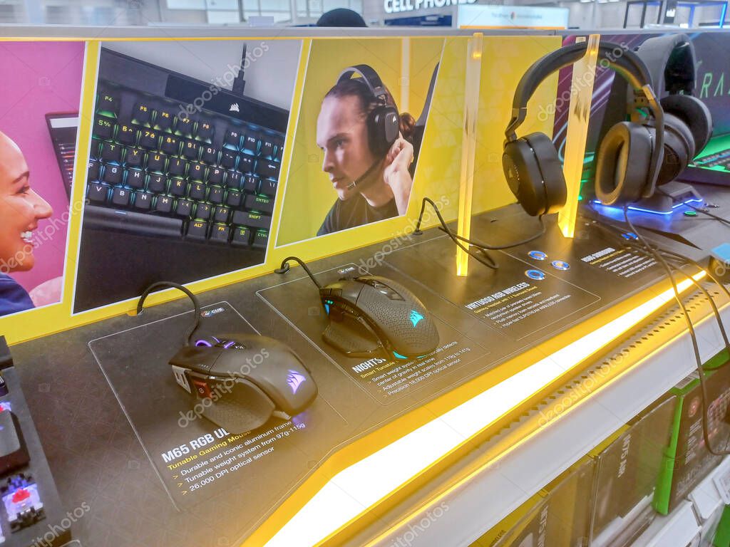 Toronto, ON, Canada - October 5, 2025: View the shelves with the electronics in the Best Buy store