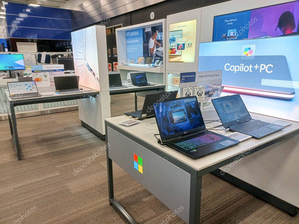 Toronto, ON, Canada - October 5, 2025: View the shelves with the electronics in the Best Buy store