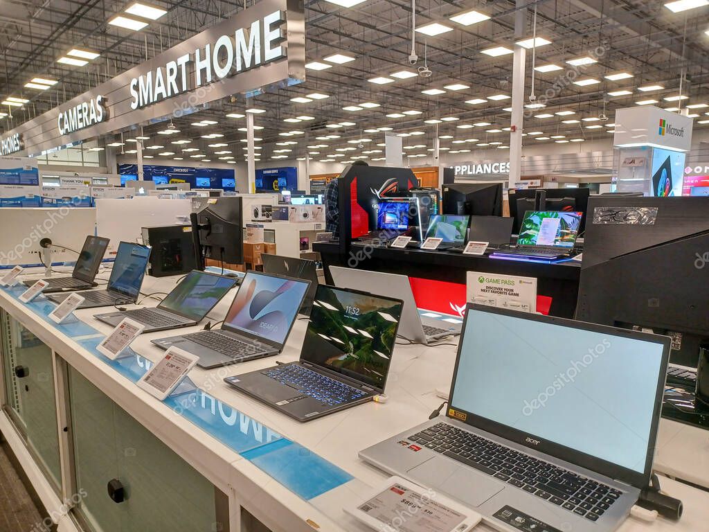 Toronto, ON, Canada - October 5, 2025: View the shelves with the electronics in the Best Buy store