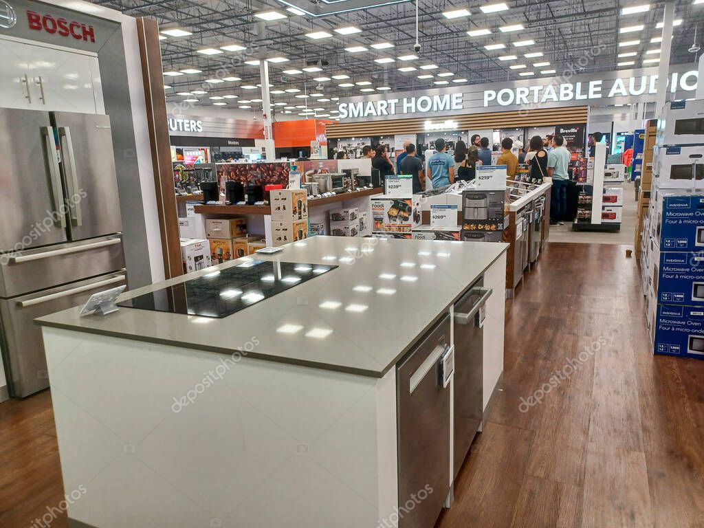 Toronto, ON, Canada - October 5, 2025: View the shelves with the electronics in the Best Buy store