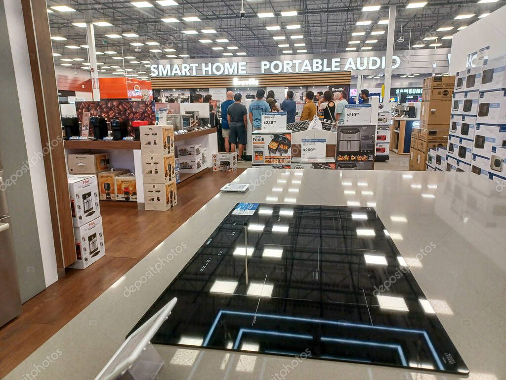 Toronto, ON, Canada - October 5, 2025: View the shelves with the electronics in the Best Buy store