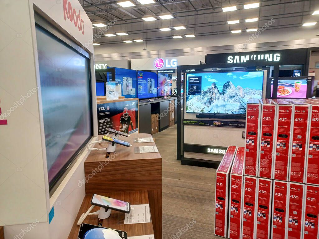 Toronto, ON, Canada - October 5, 2025: View the shelves with the electronics in the Best Buy store