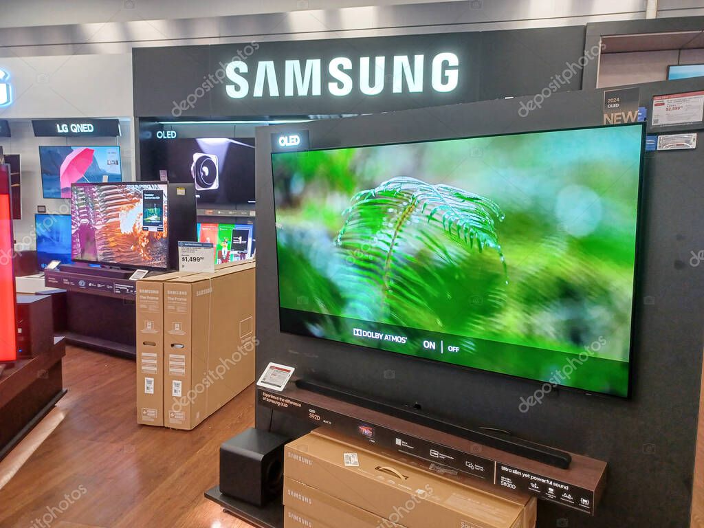 Toronto, ON, Canada - October 5, 2025: View the shelves with the electronics in the Best Buy store