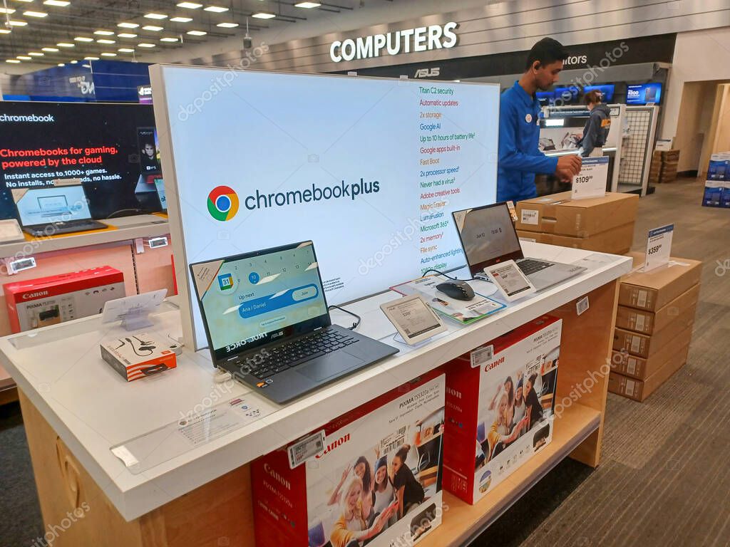 Toronto, ON, Canada - October 5, 2025: View the shelves with the electronics in the Best Buy store