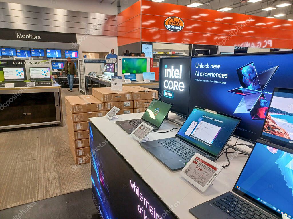 Toronto, ON, Canada - October 5, 2025: View the shelves with the electronics in the Best Buy store