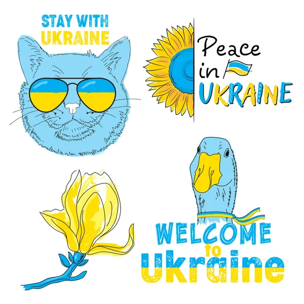 Piante Animali Ucraina Simbolo Nazionale — Vettoriale Stock