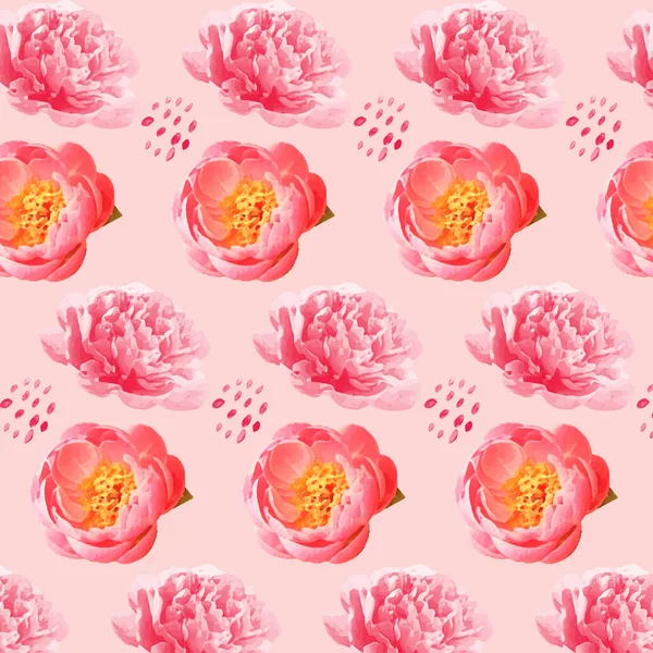 Pioner Blomma Mönster Akvarell Rosa Vintage Set — Stock vektor