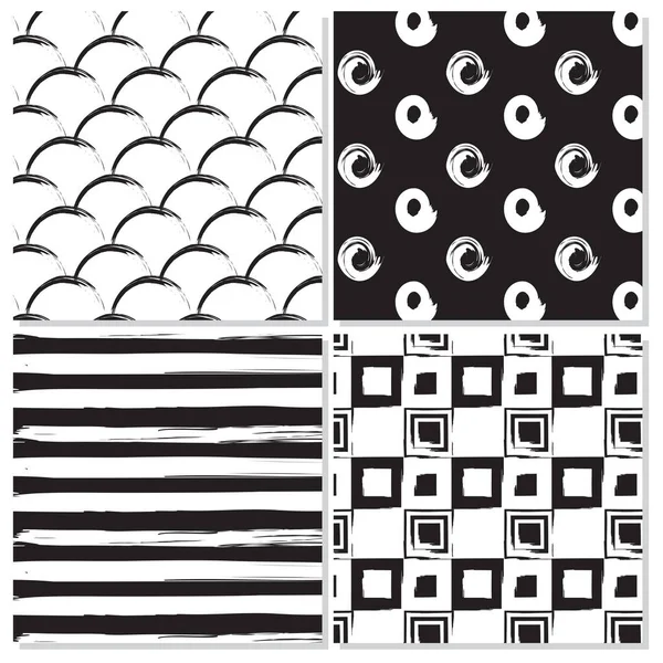Rayures Carrés Cercles Brosse Motif Noir Blanc Ensemble — Image vectorielle