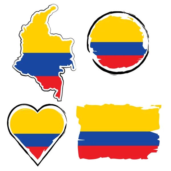 Bandera Mapa Colombia Conjunto Iconos — Vector de stock