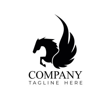Kanatlı at logosu, şirket için serin siyah