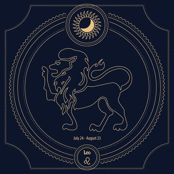 Знак Льва Зодиака Астрологический Знак Гороскопа Декоративной Мистической Рамке Золотой — стоковый вектор