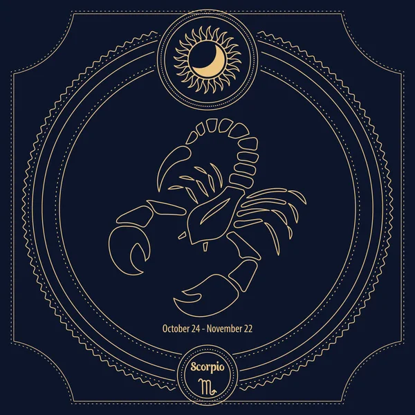 Scorpio Zodiac Sign Astrological Sign Horoscope Ornamental Mystical Frame Golden — Stock Vector