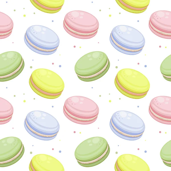 Motif Sans Couture Biscuits Français Macarons Sucrés Sur Fond Blanc — Image vectorielle