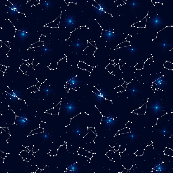 Απρόσκοπτη Μοτίβο Ζωδιακοί Αστερισμοί Και Λαμπερά Αστέρια Στο Διάστημα Ιστορικό — Διανυσματικό Αρχείο