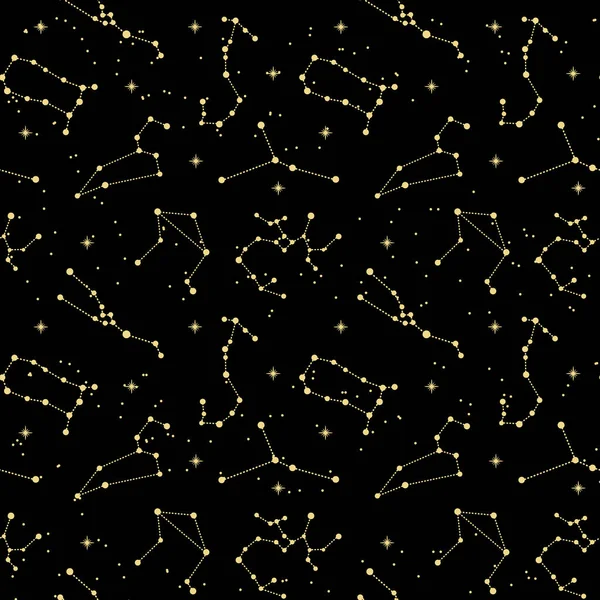 Seamless Pattern Zodiac Constellations Shining Stars Outer Space Background Print — Stock Vector