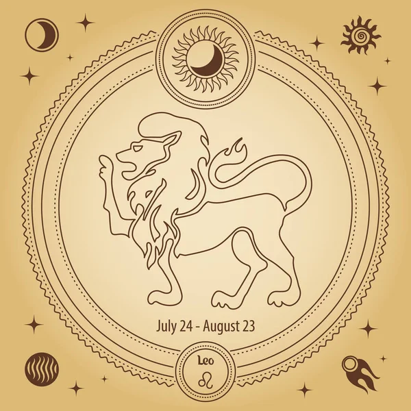 Leo Zodiak Teken Astrologische Horoscoop Teken Schets Tekening Een Decoratieve — Stockvector