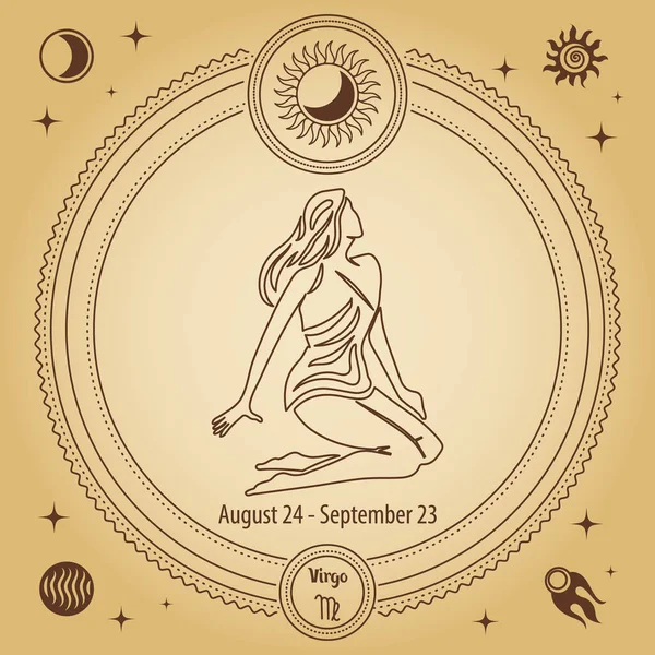 Segno Zodiacale Vergine Segno Astrologico Dell Oroscopo Disegno Contorno Cerchio — Vettoriale Stock