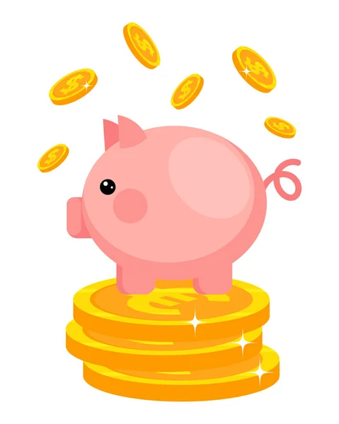 Piggy Bank Moedas Ouro Voadoras Dólares Conceito Negócios Finanças Cartaz — Vetor de Stock