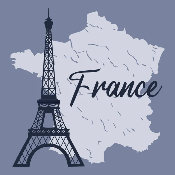 Eiffeltoren Achtergrond Van Kaart Van Frankrijk Print Poster Illustratie Vector — Stockvector