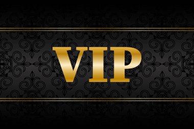 VIP kartı, süslemeli siyah arka plan ve altın elementler. Soyut arkaplan, vektör