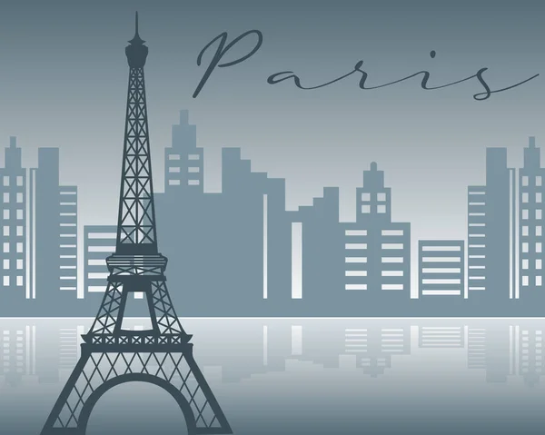 Tour Eiffel Française Sur Fond Architecture Urbaine Fluviale Illustration Estampe — Image vectorielle