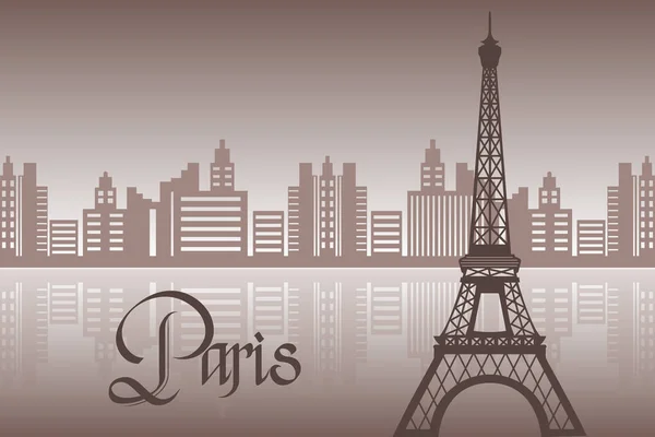 Tour Eiffel Française Sur Fond Architecture Urbaine Fluviale Illustration Estampe — Image vectorielle
