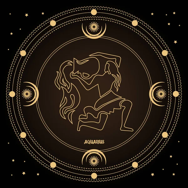 Знак Зодіаку Водолія Астрологічний Гороскоп Містичному Колі Місяцем Сонцем Зорями — стоковий вектор