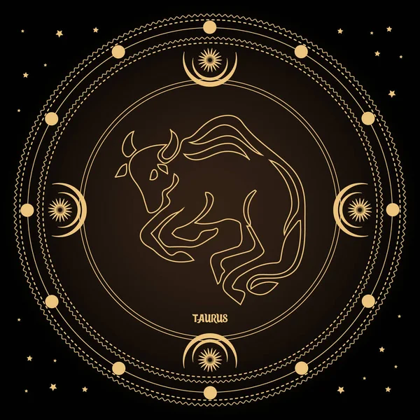 Taurus Zodiac Sign Astrological Horoscope Sign Mystical Circle Moon Sun — Stock Vector