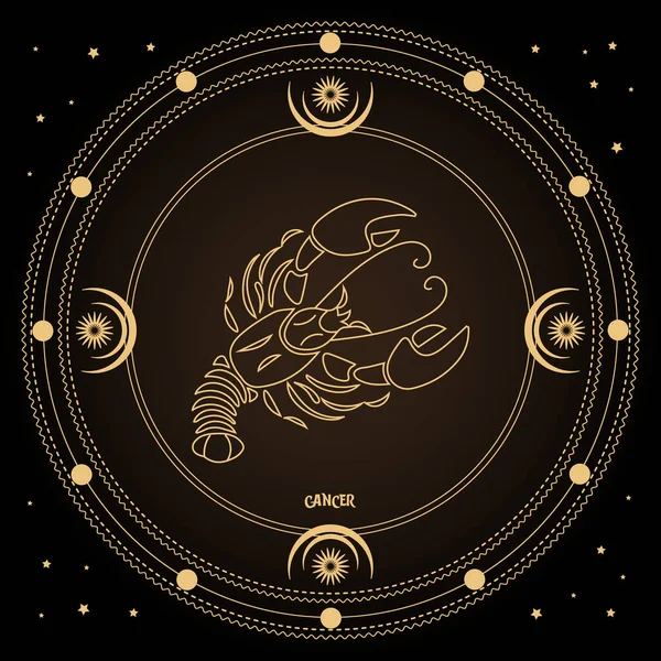 Знак Зодиака Рака Знак Астрологического Гороскопа Мистическом Круге Луной Солнцем — стоковый вектор
