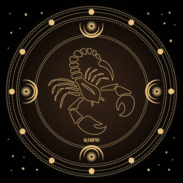 Skorpion Tierkreiszeichen Astrologisches Horoskopzeichen Einem Mystischen Kreis Mit Mond Sonne — Stockvektor