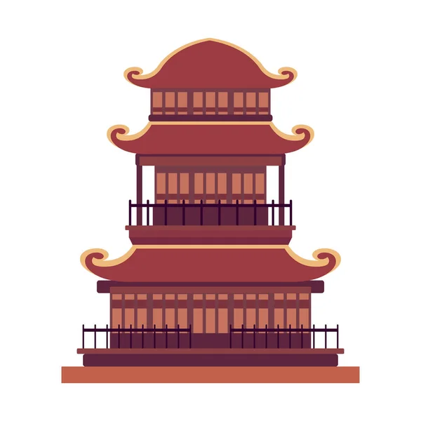 Pagoda Asiática Tres Pisos Pagoda Oriental Ilustración Icono Vector — Vector de stock
